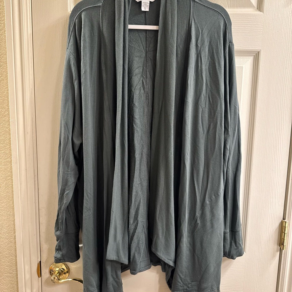 Athleta Ribbed Open Front Cardigan in Gray